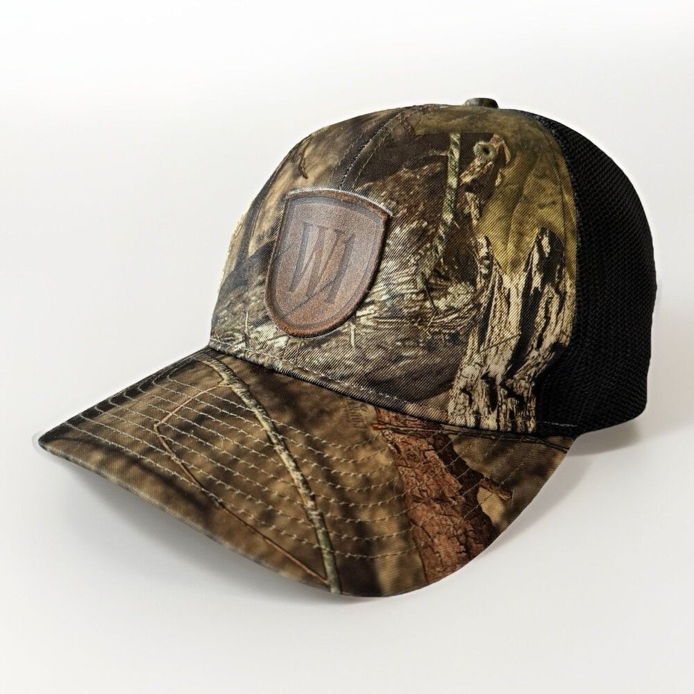 WindsorONE Mens OSFA Camo Trucker Hat Richardson 112P Leather Patch Biker Work